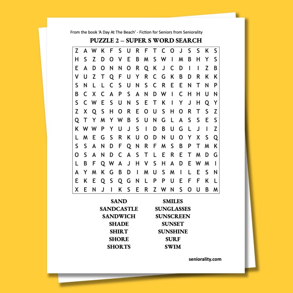 Super S Word Search - Activites for Seniors - Activities for patients with dementia - Seniorality