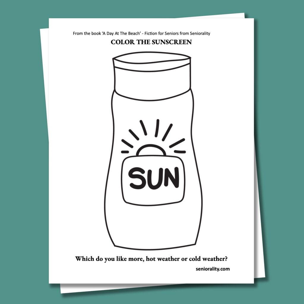 Sunscreen Coloring Page - Activities for Seniors - Coloring for Dementia Patients - Seniorality